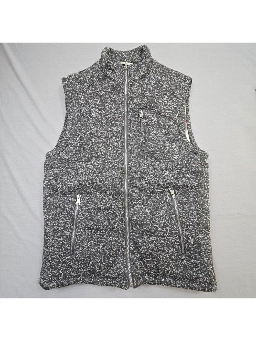 BKE XL Mens Full-Zip Flannel Lined Vest Black/Gray Marled Texture